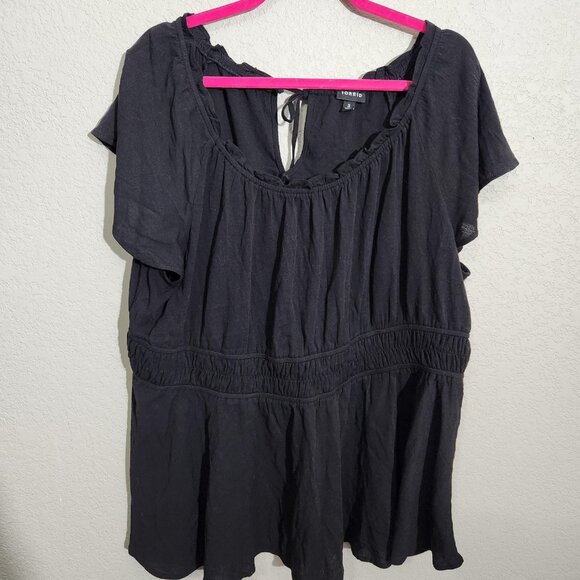 Torrid Shirt Womens 3XL Black Tunic Peasant Top Short Sleeve Back Boho - Picture 1 of 13
